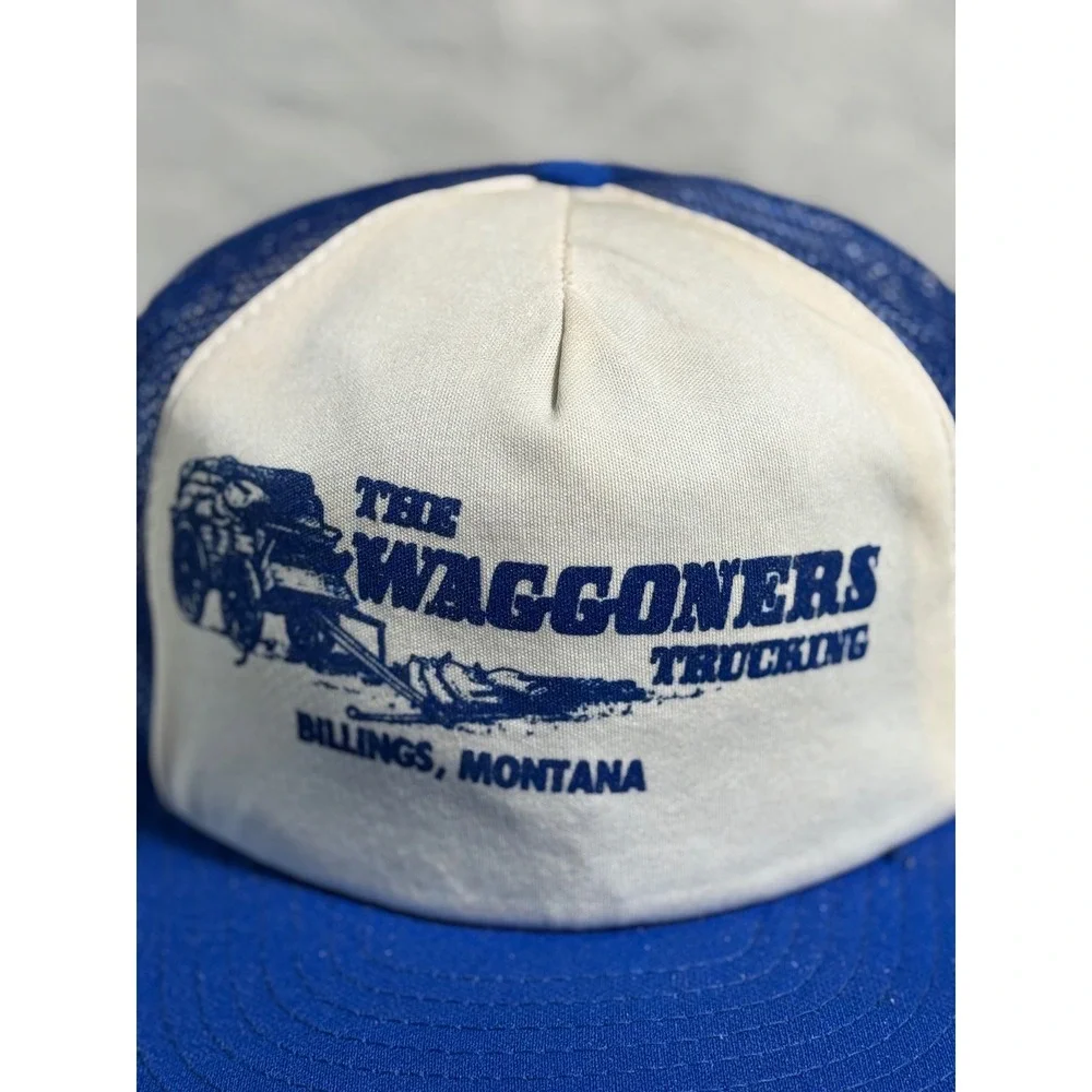 Vintage The Waggoners Trucking Billings Montana Trucker Hat Blue  Snapback USA